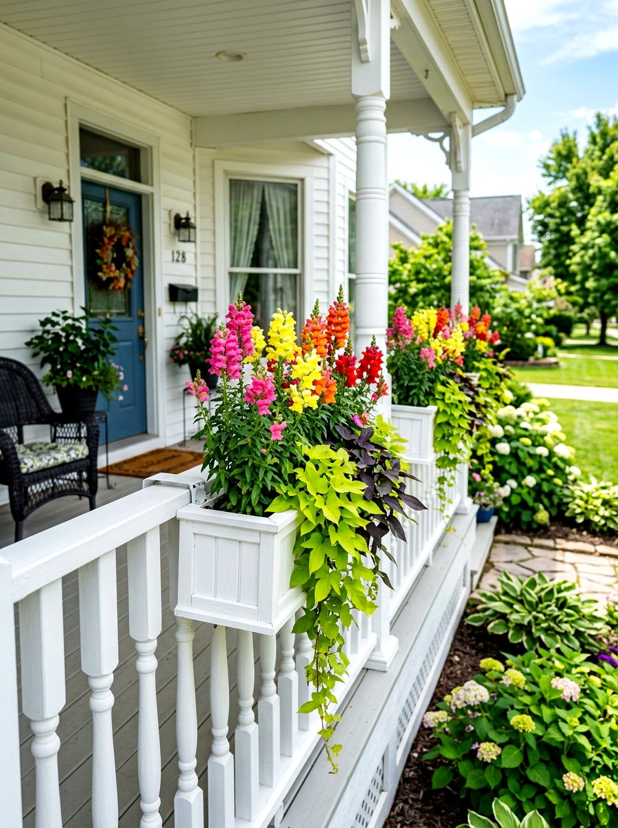 Railing Mounted Front Porch Flower Pots - 30 front porch flower pot ideas