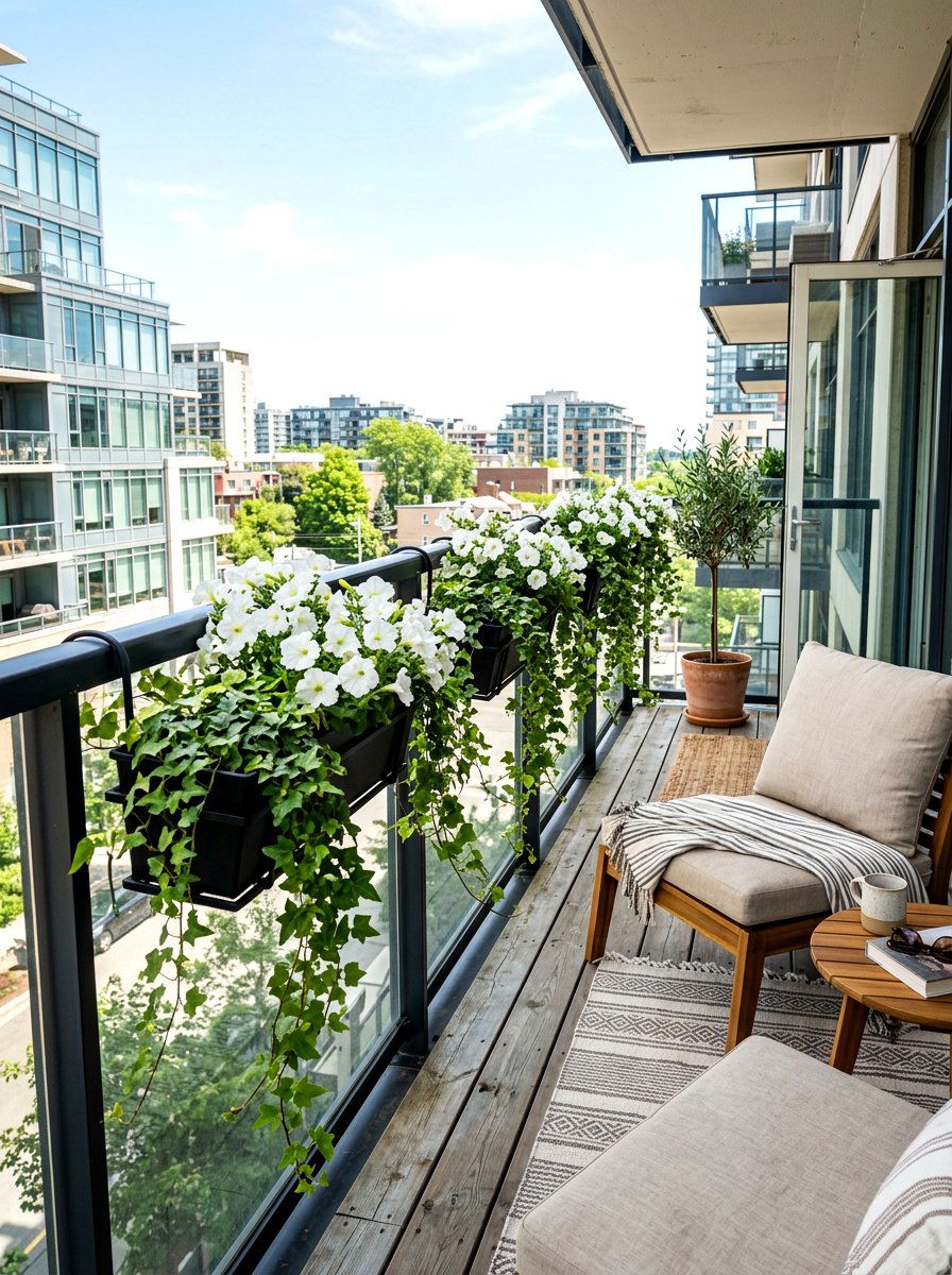Railing hanging planter - 30 balcony flower box ideas