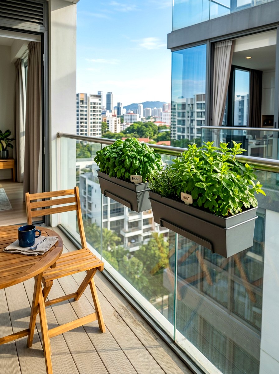 Railing herb box - 30 balcony herb box ideas