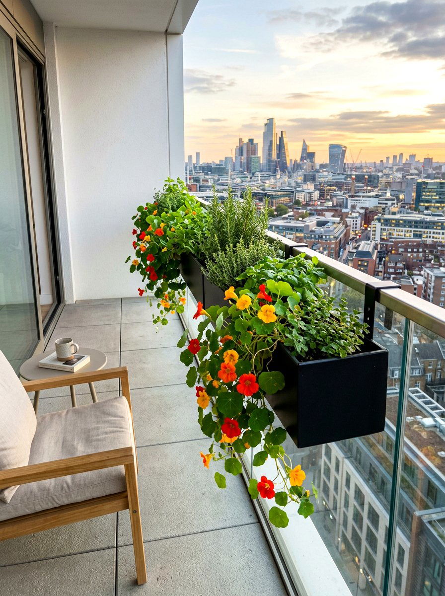 Railing herb garden box - 30 rooftop herb garden ideas