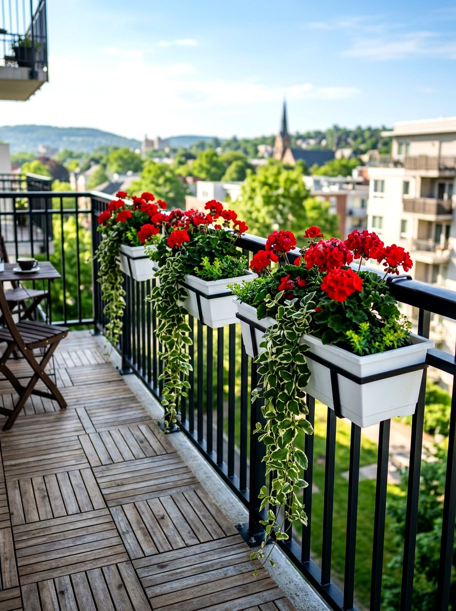 Railing planter boxes - 30 apartment deck ideas