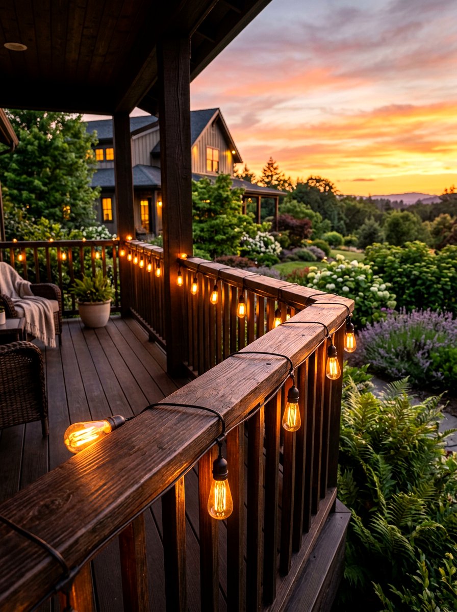 Railing string lights - 30 front porch winter glow ideas