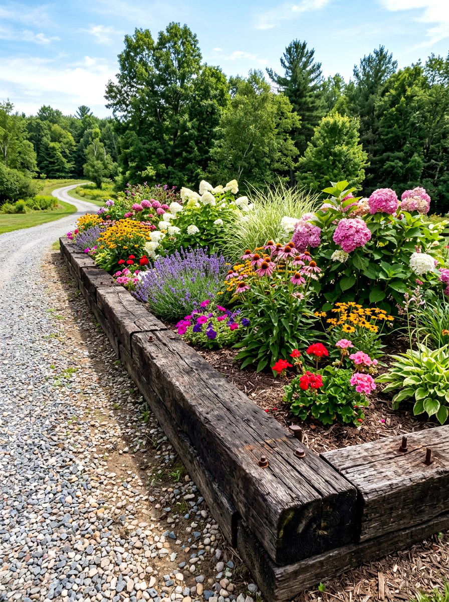 Railroad Tie Bed Border - 30 flower bed border ideas