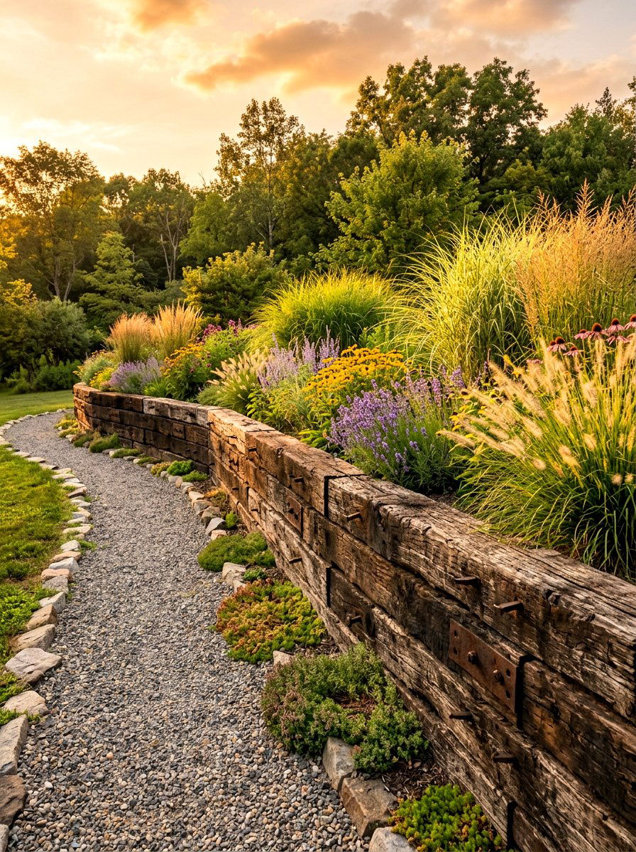 Railroad Tie Garden Wall - 30 garden retaining wall ideas