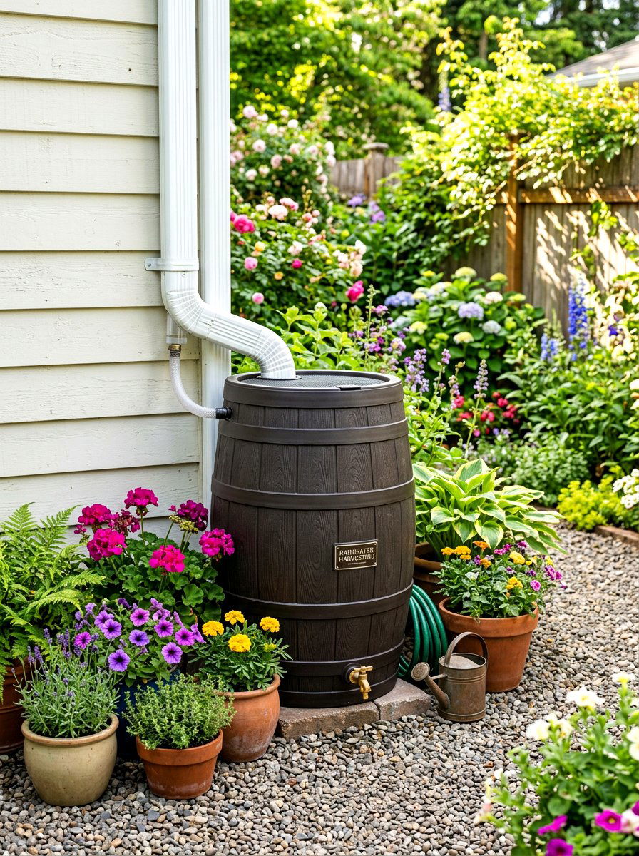 Rain Barrel Station - 30 drought smart backyard ideas