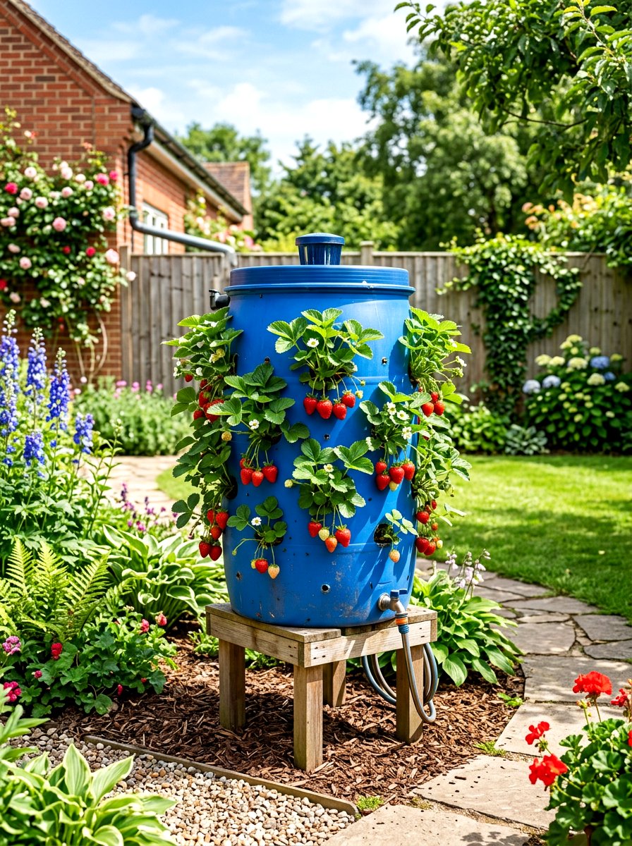 Rain Barrel Strawberry System - 30 vertical strawberry garden ideas