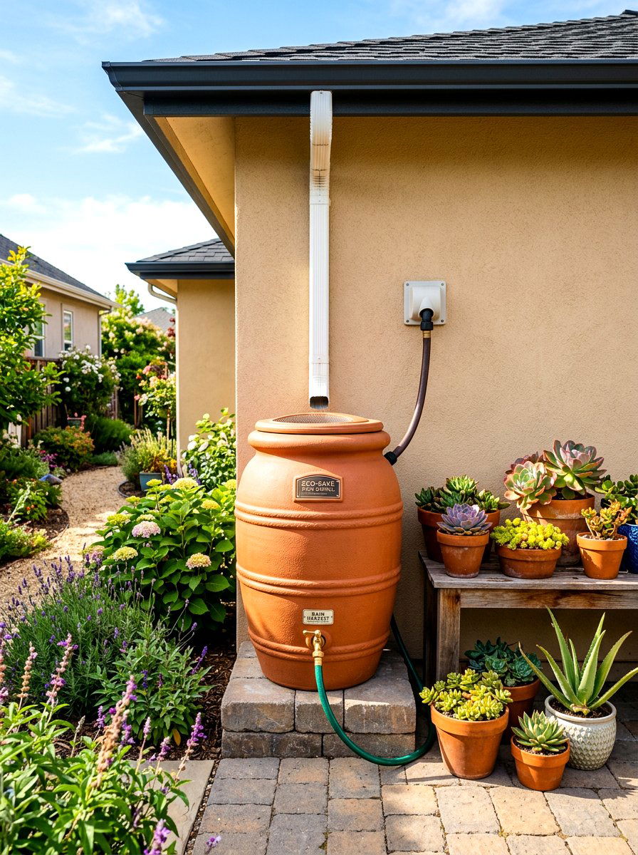 Rain Barrel System - 30 low water backyard ideas