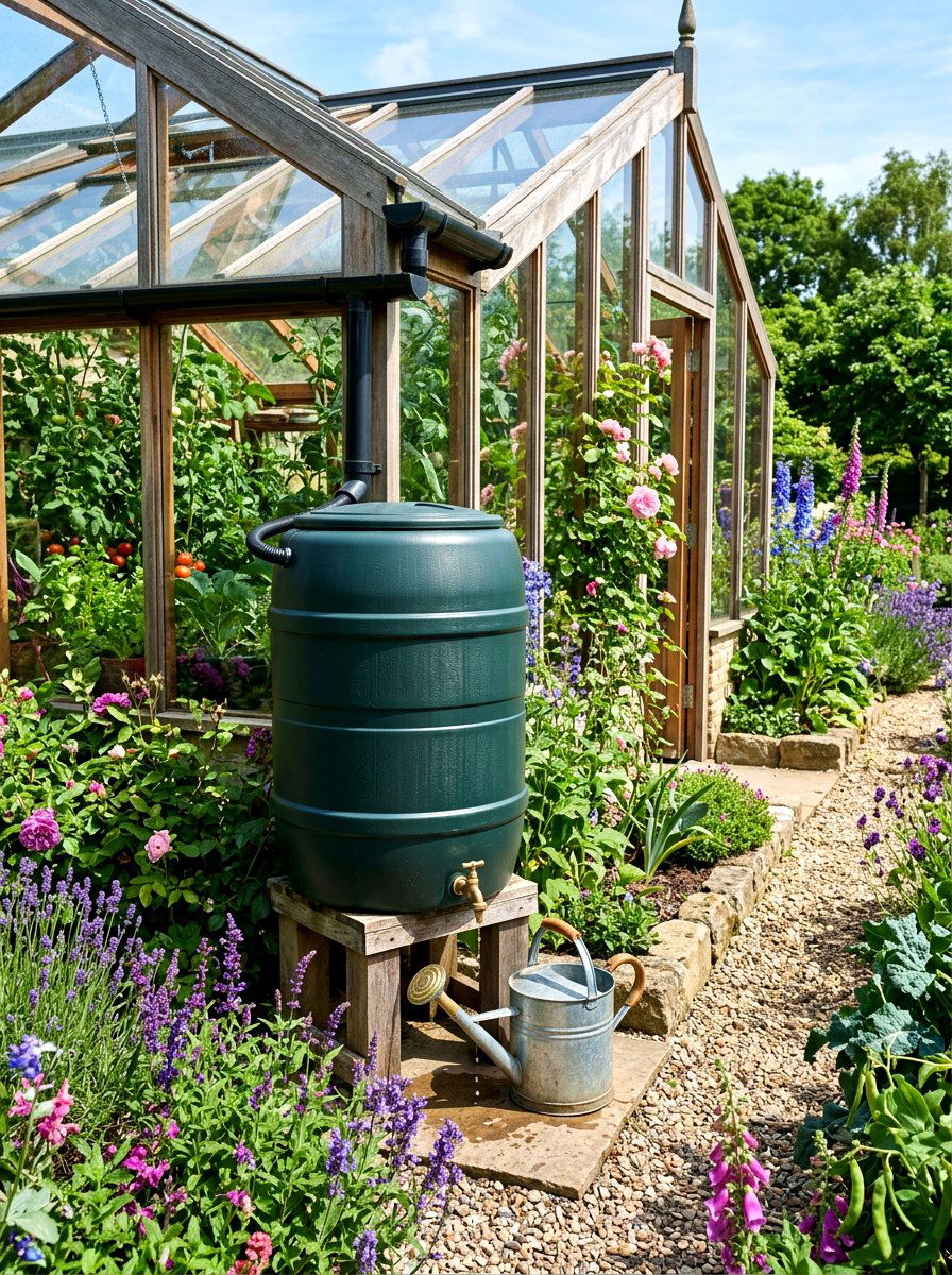 Rain Barrel Water Access - 30 greenhouse potting area ideas