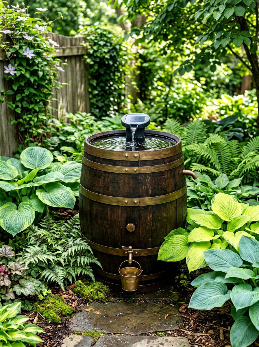 Rain Barrel Water Feature - 30 budget garden ideas