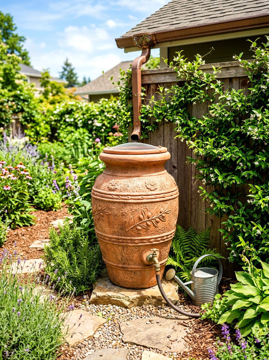 Rain Barrel - 30 drainage landscaping ideas
