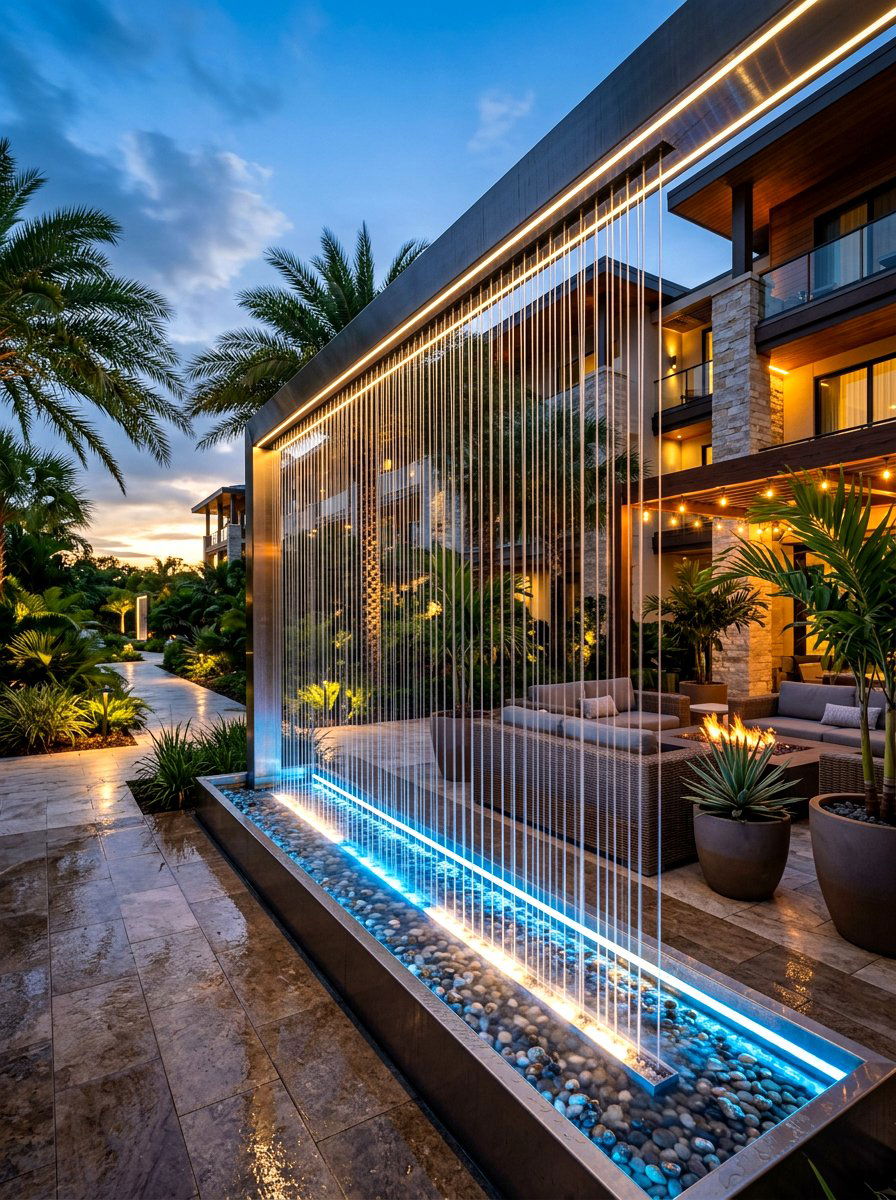 Rain Curtain Fountain - 30 outdoor courtyard fountain ideas