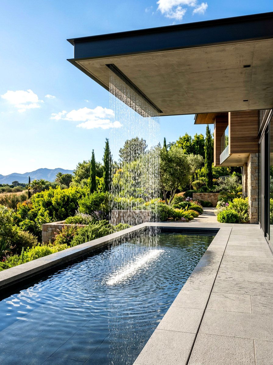 Rain Curtain Waterfall - 30 resort backyard pool ideas