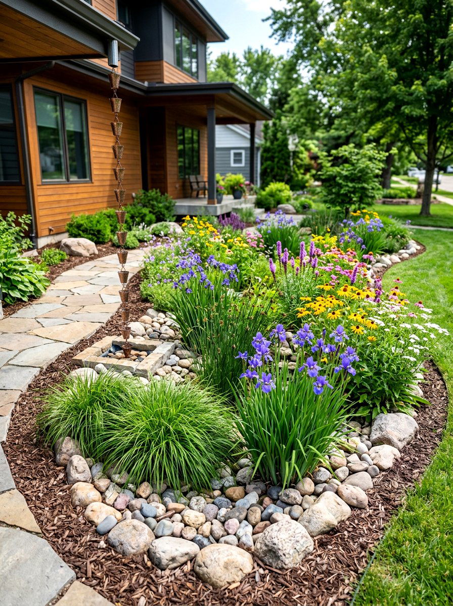 Rain Garden - 30 no mow front yard ideas