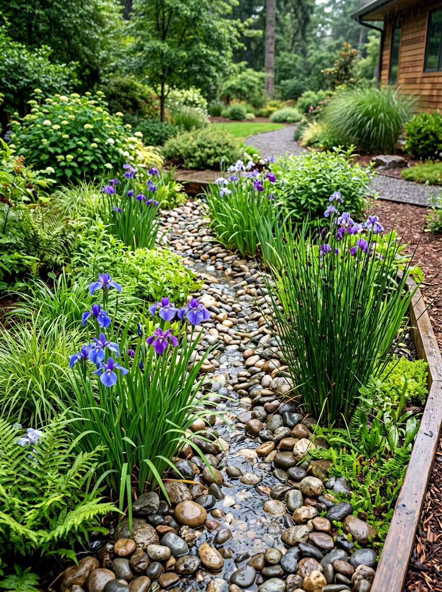 Rain Garden Swale - 30 river rock landscaping ideas