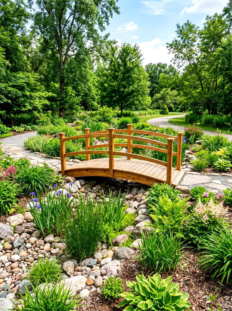 Rain Garden With Bridge - 30 rainwater garden ideas