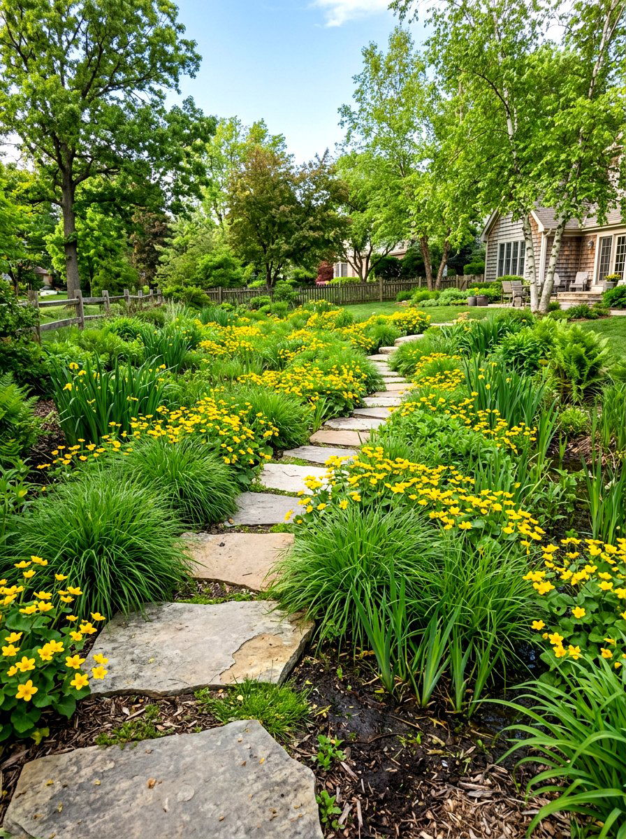 Rain Garden With Stepping Stones - 30 rain garden ideas