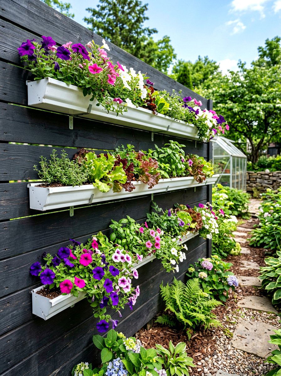 Rain Gutter Fence Planter - 30 fence vertical garden ideas
