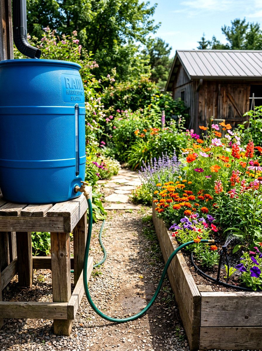 Rain barrel gravity feed - 30 raised bed irrigation ideas