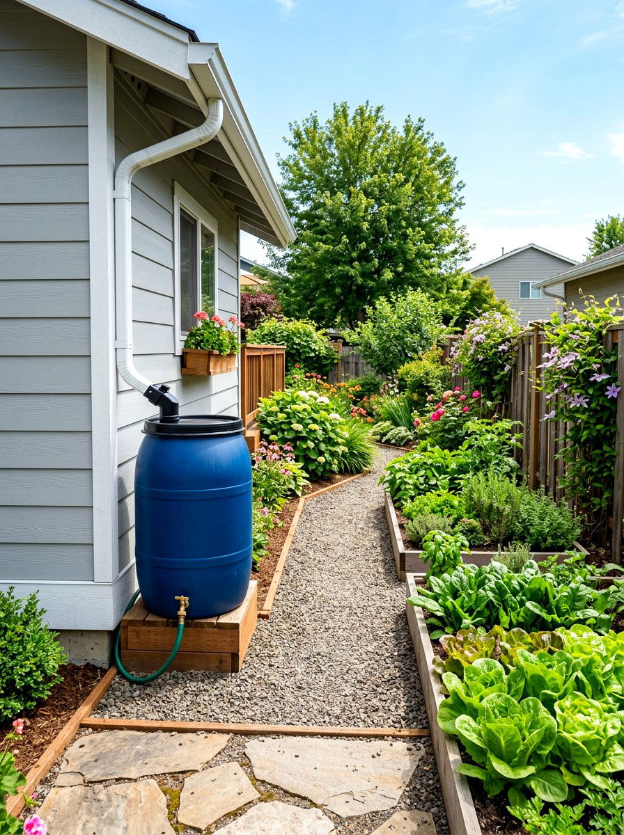 Rain barrel water collection - 30 vegetable garden watering ideas
