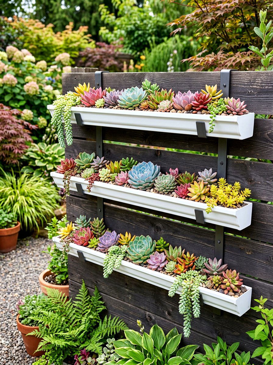 Rain gutter planter - 30 hanging container garden ideas