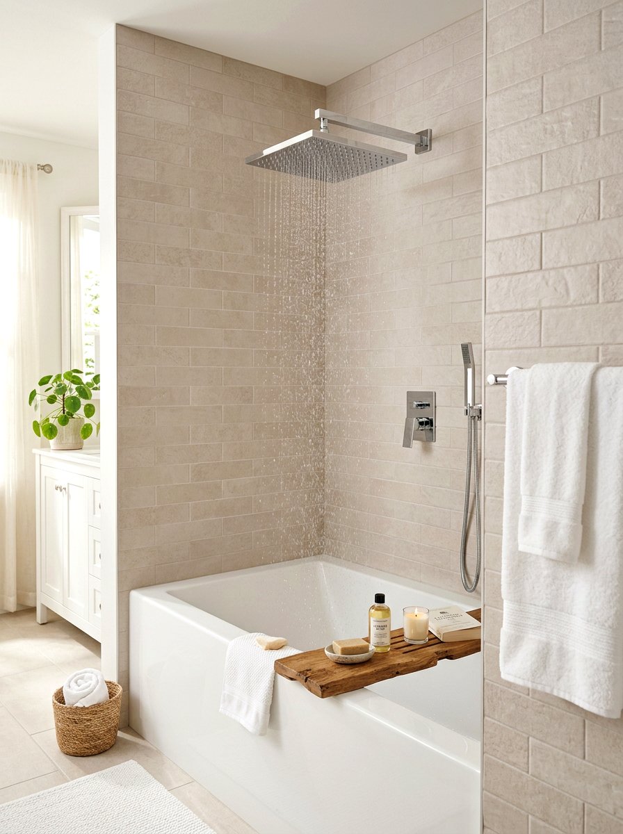 Rain shower head over tub - 30 tub shower combo ideas