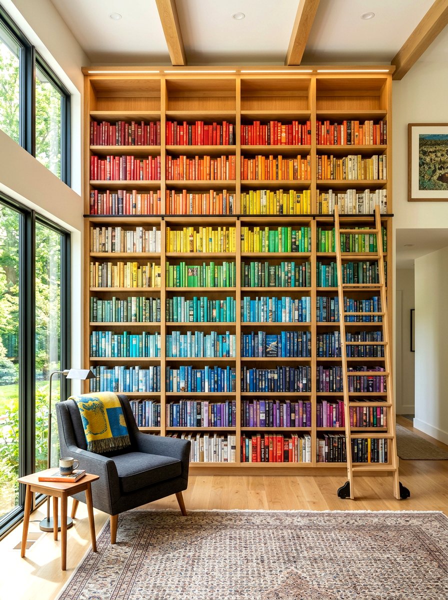 Rainbow Book Organization - 30 bookcase decor ideas