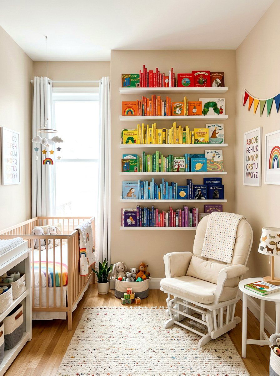 Rainbow Bookshelf Display - 30 rainbow nursery ideas