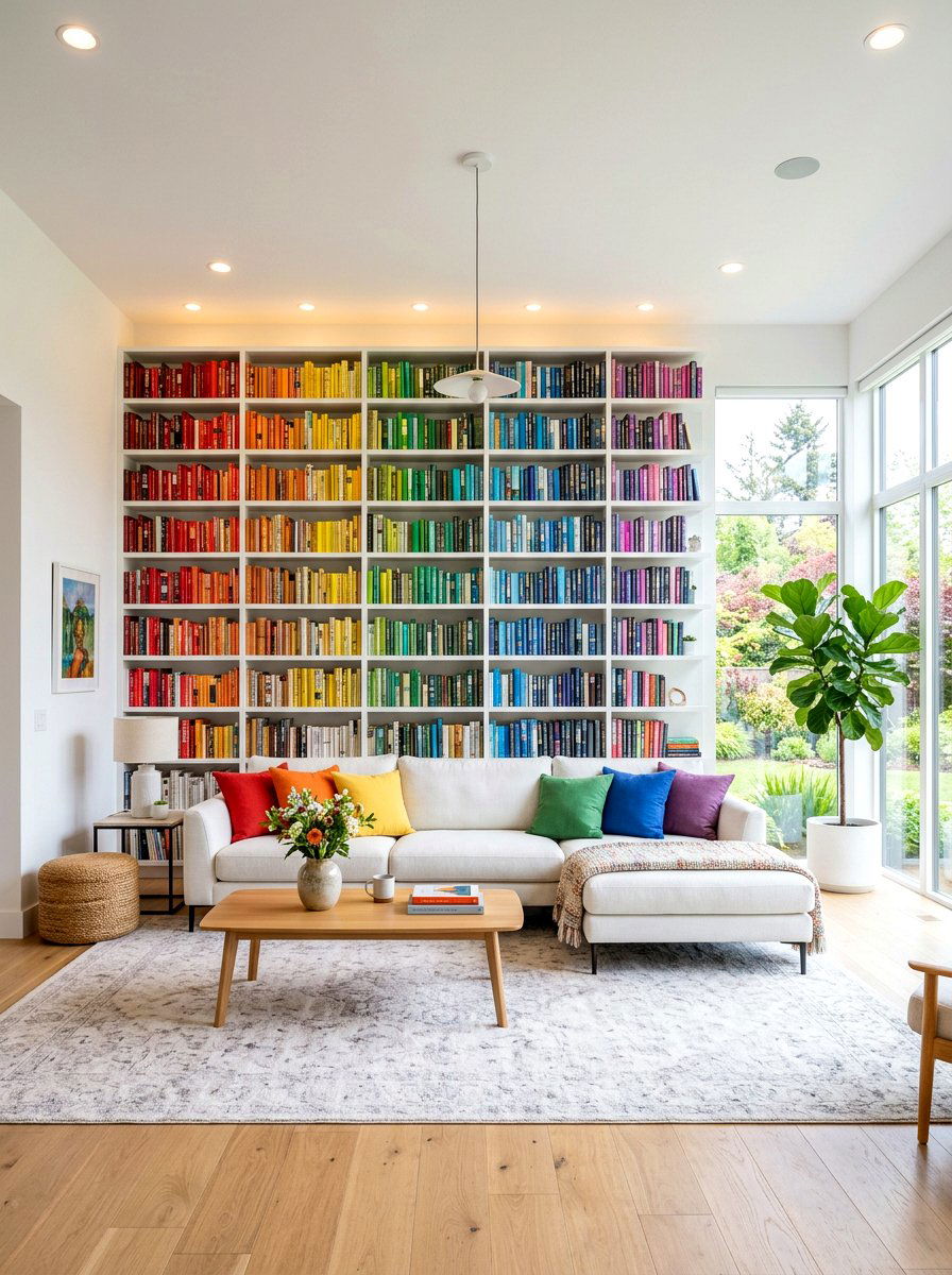 Rainbow Bookshelf - 30 real bookshelf decor ideas