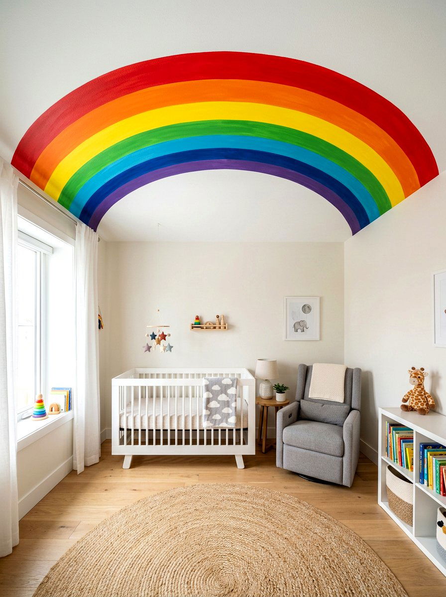 Rainbow Ceiling Mural - 30 rainbow nursery ideas