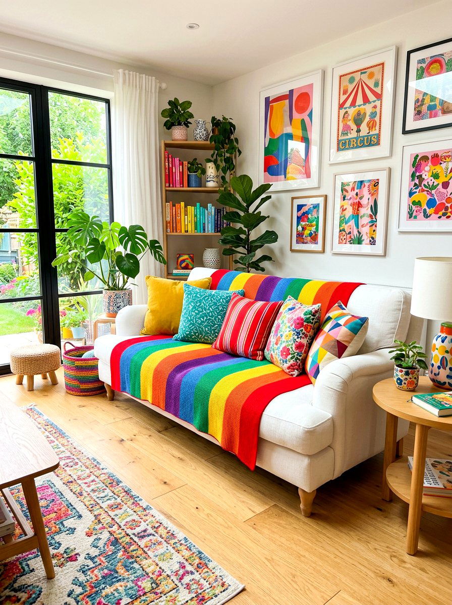 Rainbow Circus Stripe Throw Blanket - 30 circus stripe living room ideas