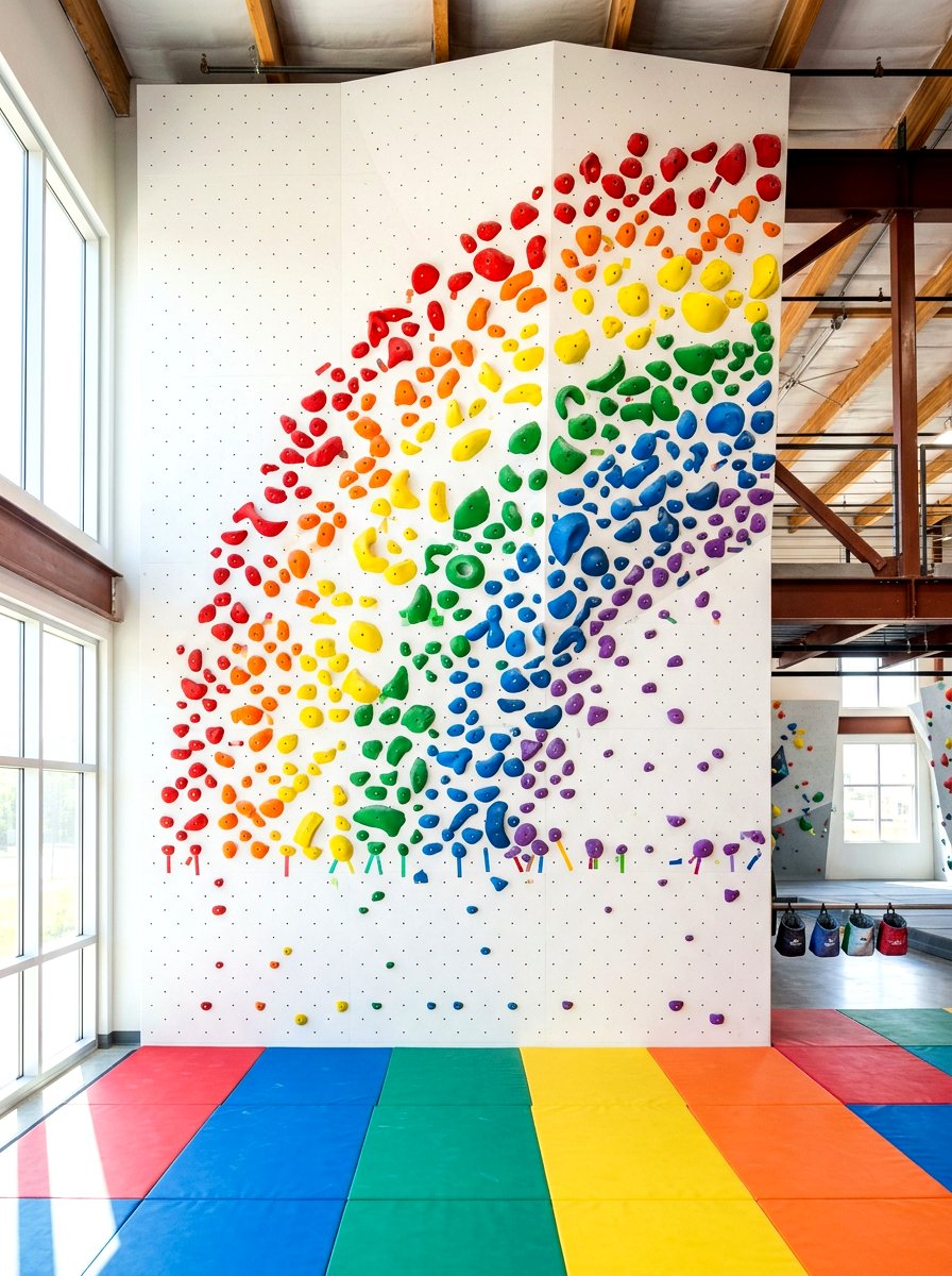 Rainbow Climbing Wall - 30 climbing wall playroom ideas