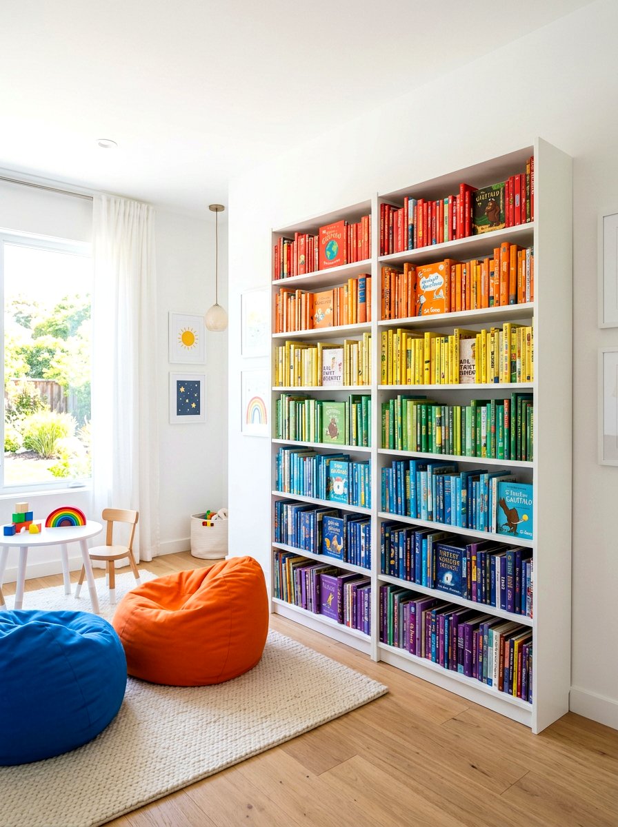 Rainbow Color Bookshelf - 30 library kids room ideas