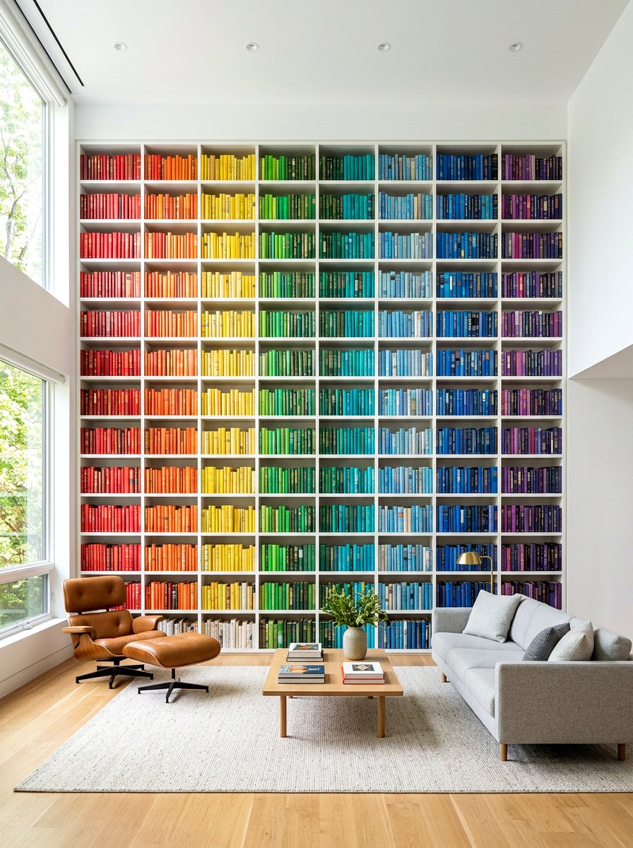 Rainbow Color Coded Bookshelf - 30 organizing a bookshelf ideas