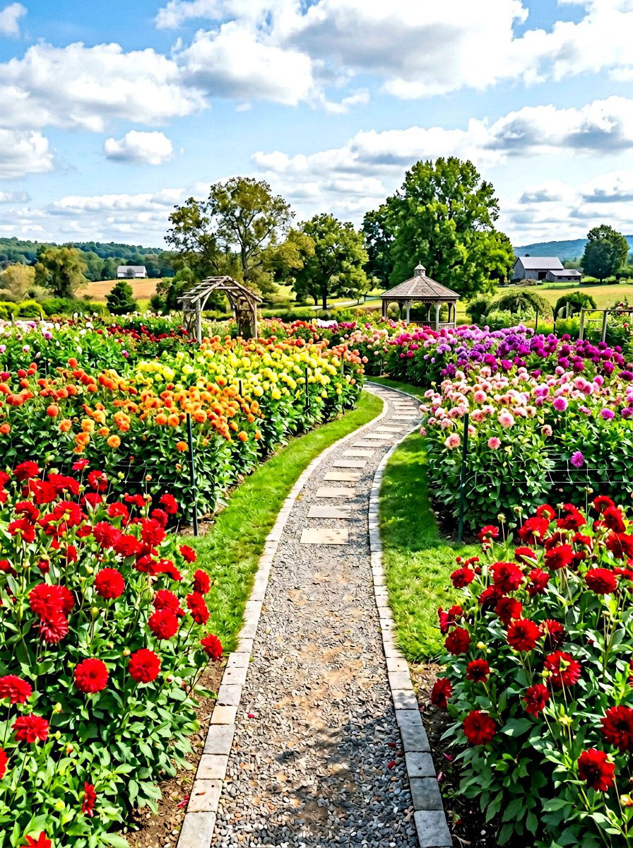 Rainbow Dahlia Garden Path - 30 dahlia garden ideas
