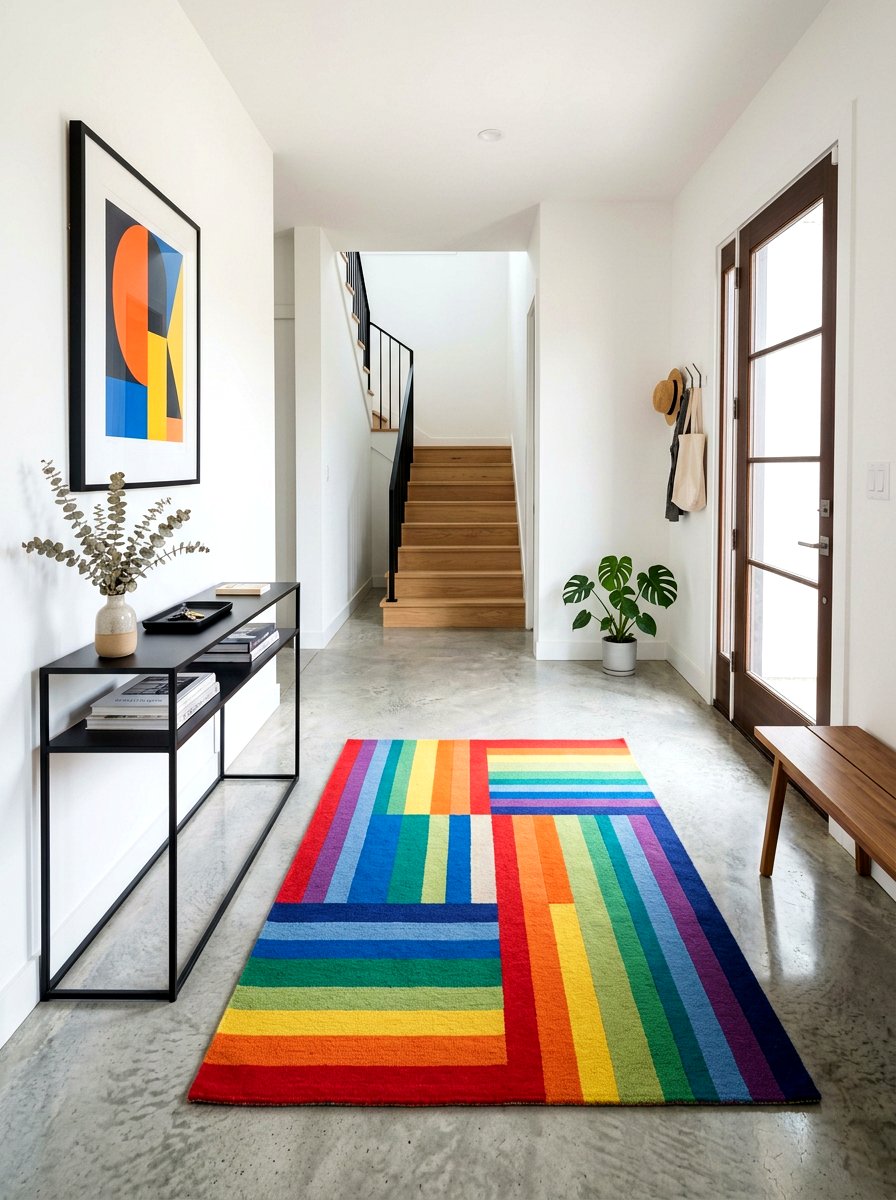 Rainbow Entryway Rug - 30 dopamine entryway ideas