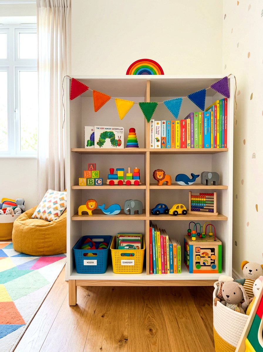 Rainbow Felt Bookshelf Garland - 30 bookshelf garland ideas