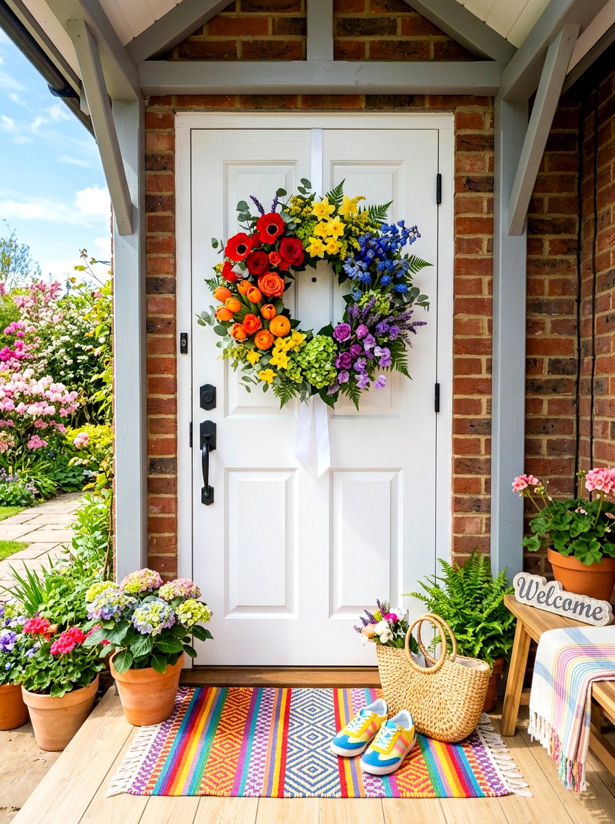 Rainbow Floral Wreath - 30 spring wreath ideas for front door