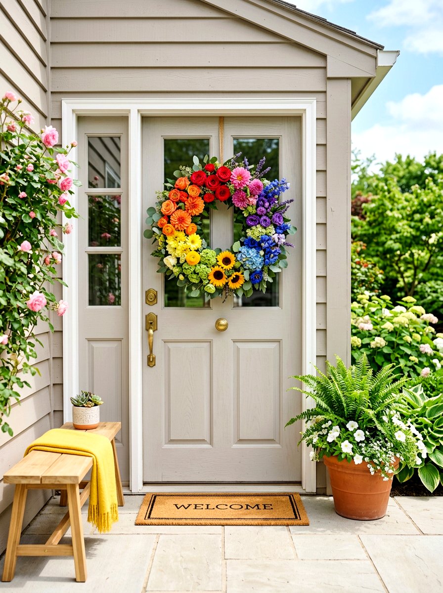 Rainbow Floral Wreath - 30 spring wreath ideas