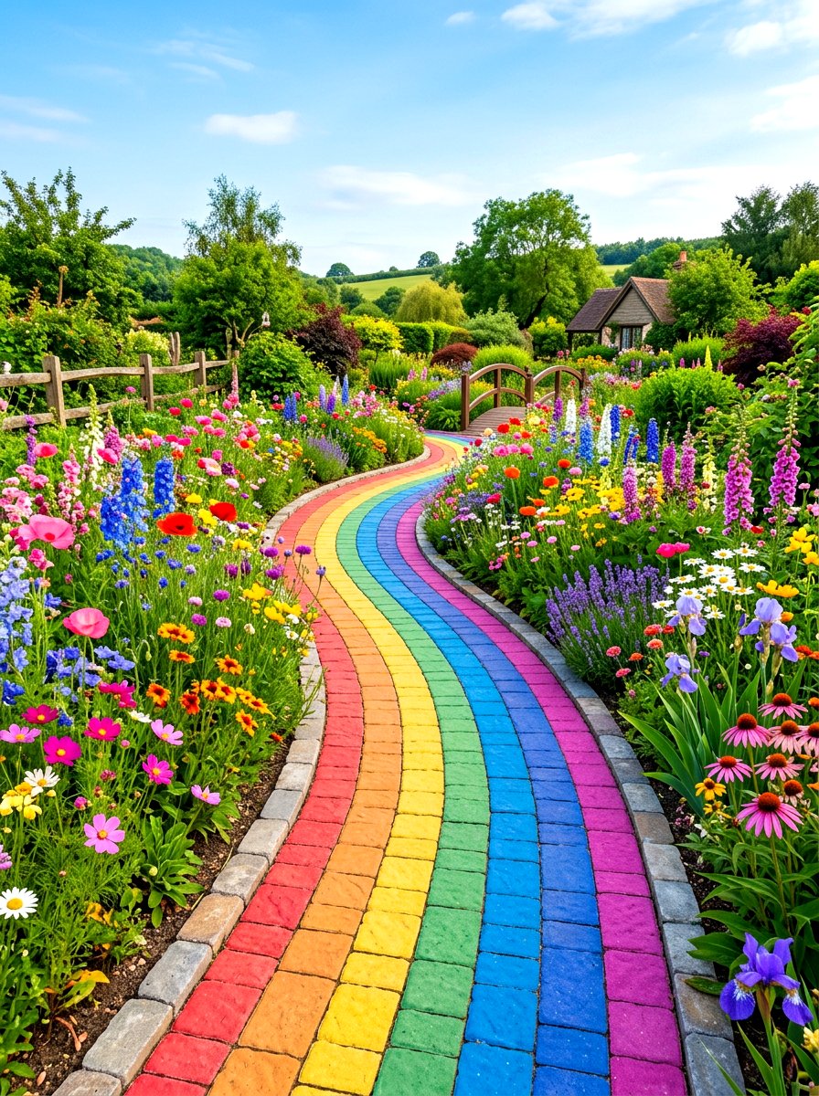 Rainbow Garden Path - 30 colorful garden decor ideas