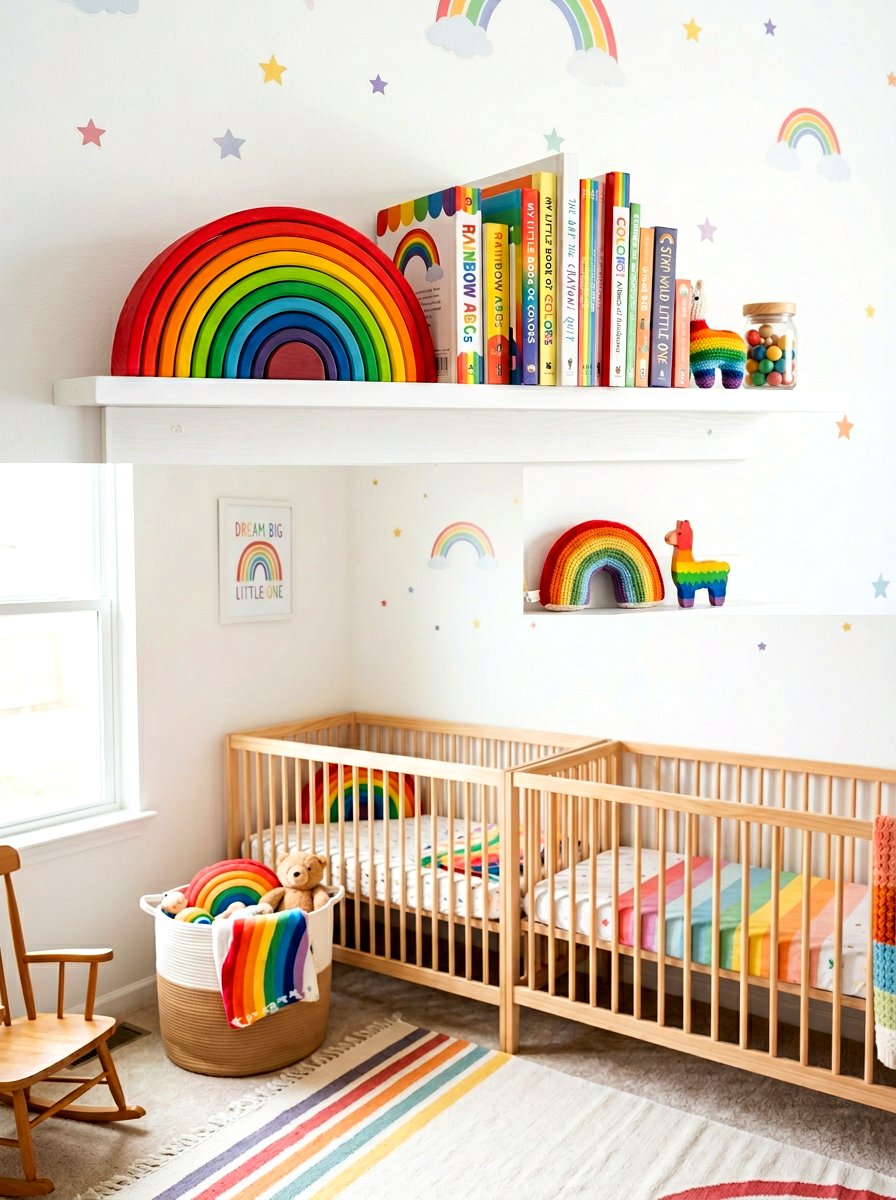 Rainbow Nursery Decor - 30 nursery shelf styling ideas
