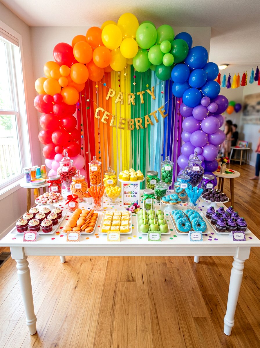 Rainbow Party Dessert Table - 30 dessert table decor ideas