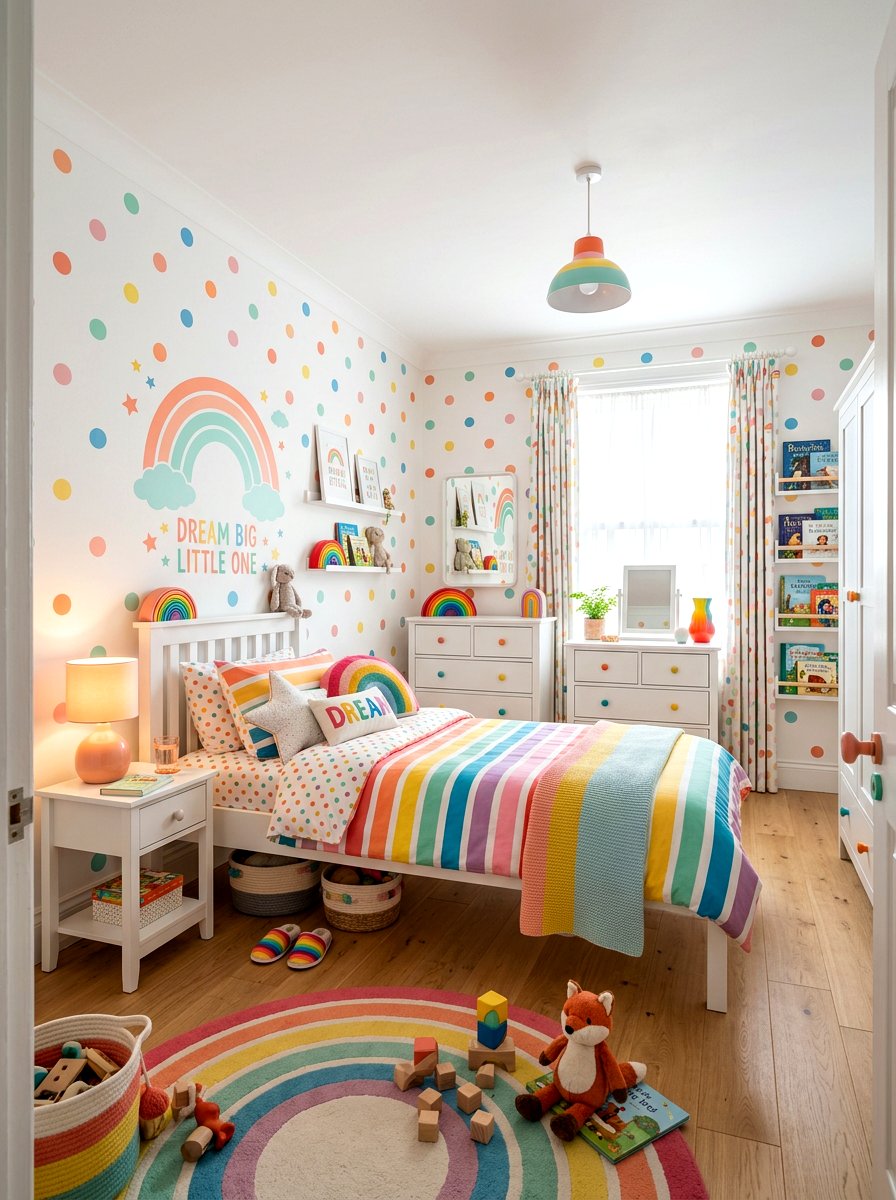 Rainbow Polka Dot Bedroom - 30 muted rainbow bedroom ideas