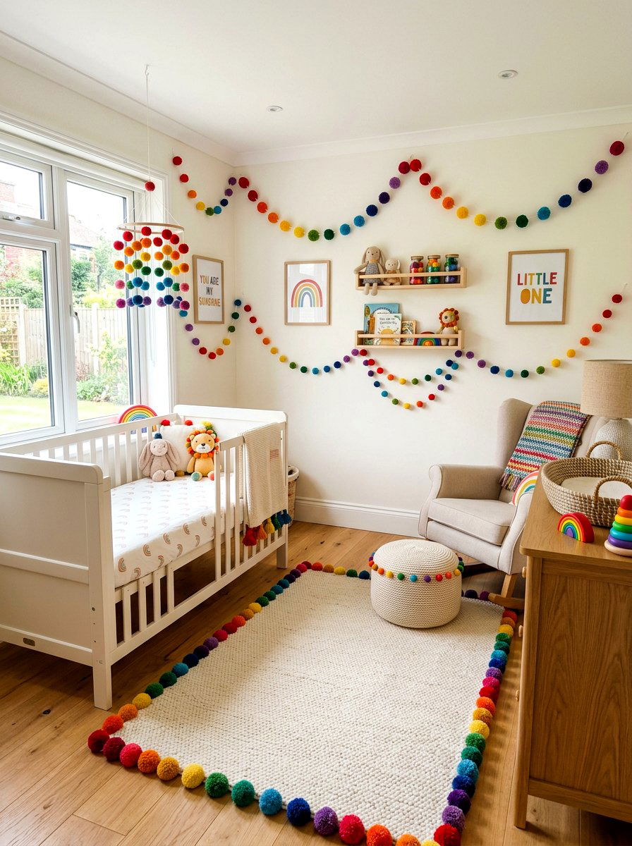 Rainbow Pom Pom Decor - 30 rainbow nursery ideas