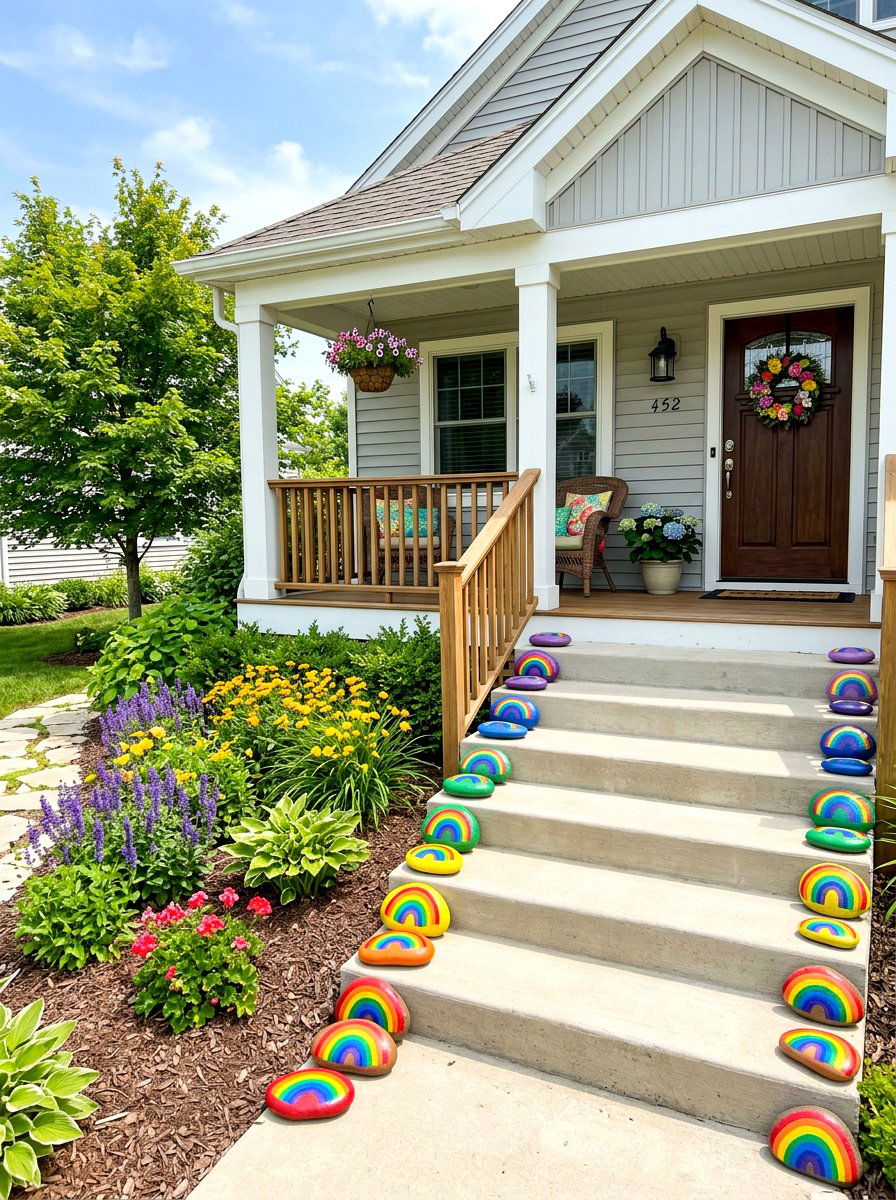 Rainbow Rock Painting - 30 painted rock ideas