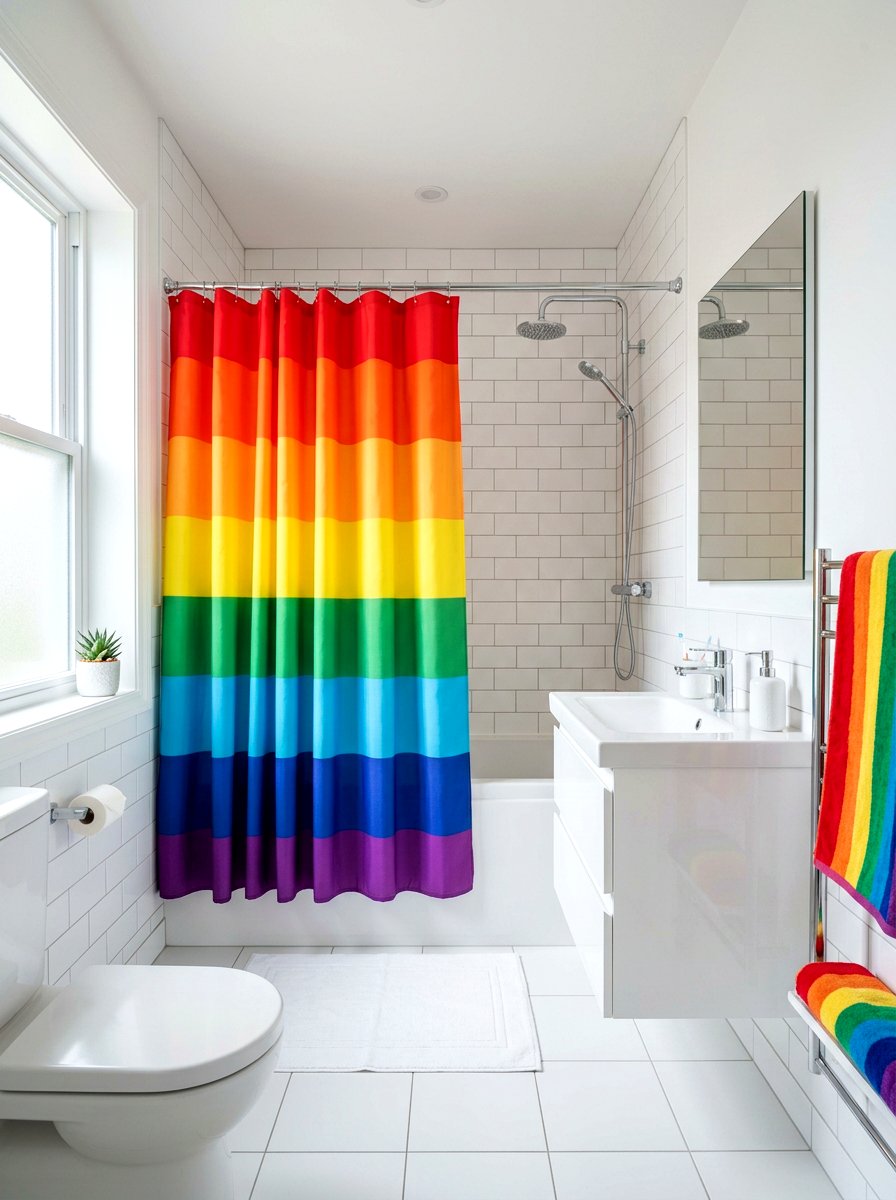 Rainbow Shower Curtain - 30 kids bathroom decor ideas