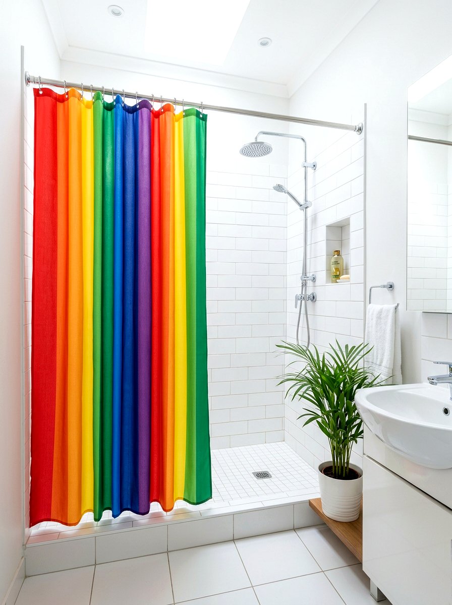 Rainbow Shower Curtain - 30 dopamine bathroom ideas
