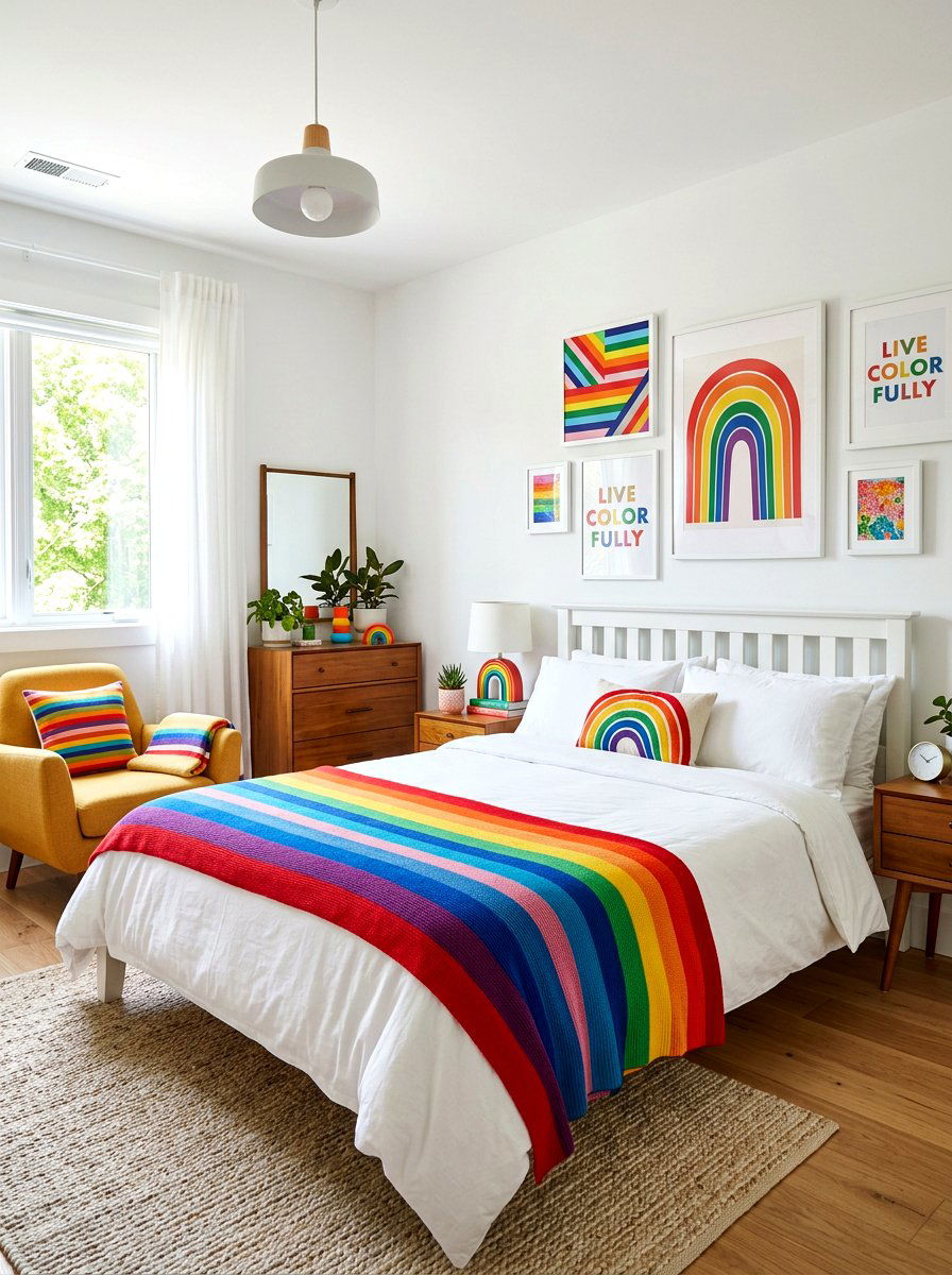Rainbow Stripe Accent - 30 dopamine bedroom ideas