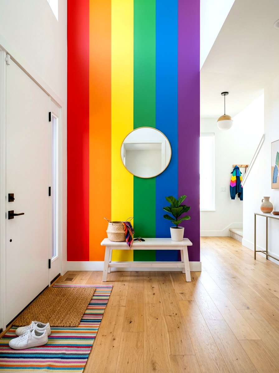 Rainbow Stripe Entryway - 30 dopamine entryway ideas