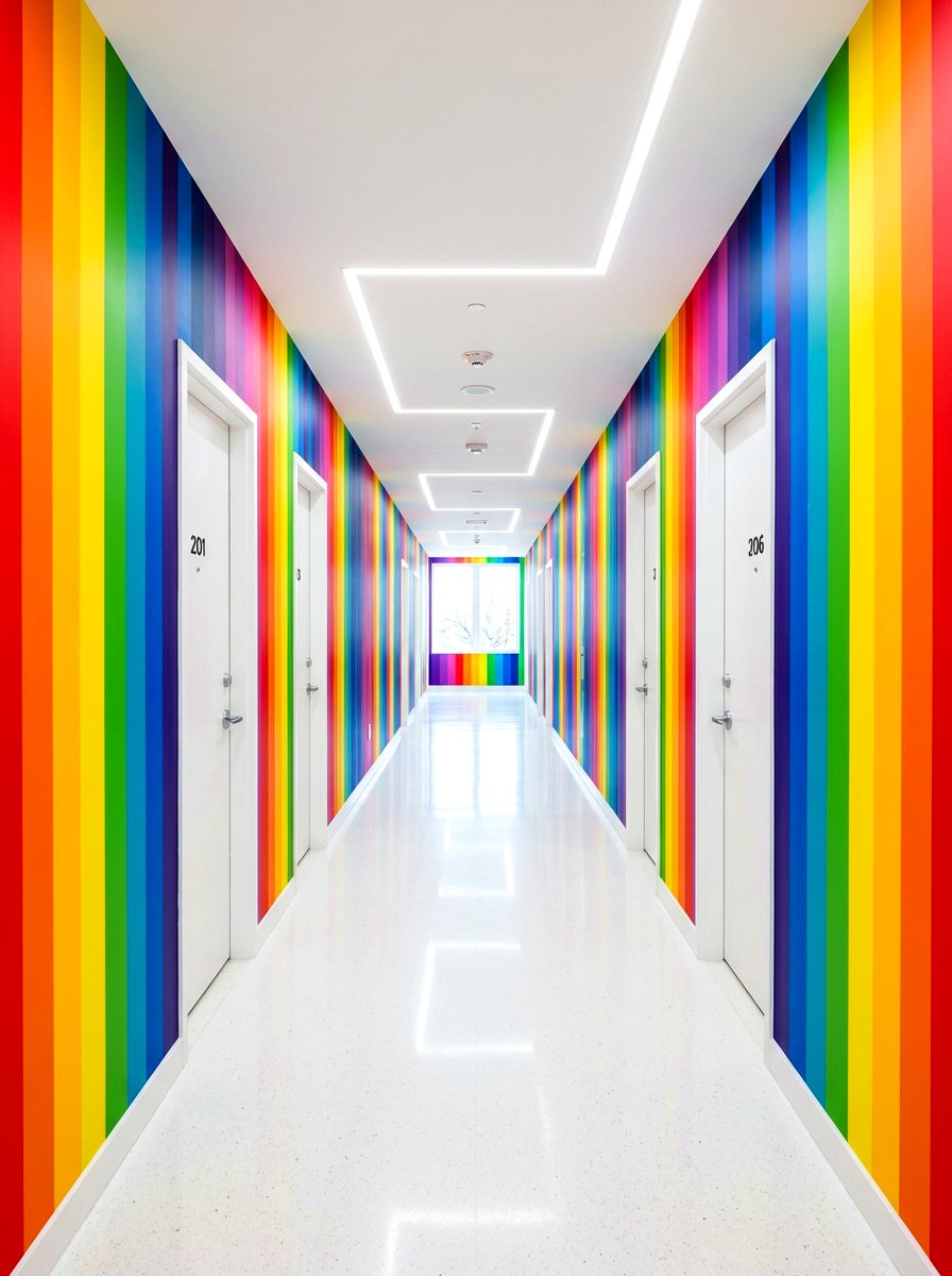 Rainbow Striped Hallway Walls - 30 striped hallway ideas