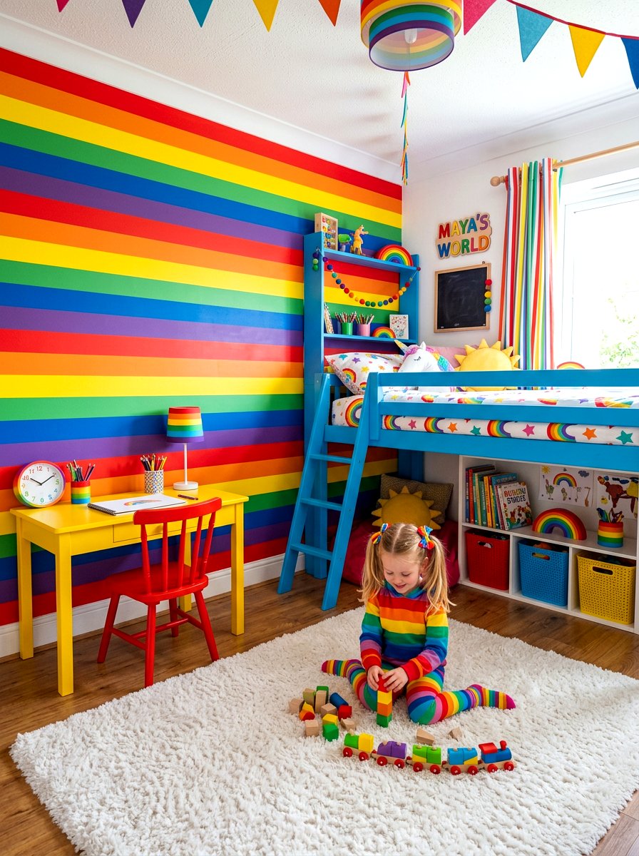 Rainbow Striped Kids Room - 30 candy stripe bedroom ideas
